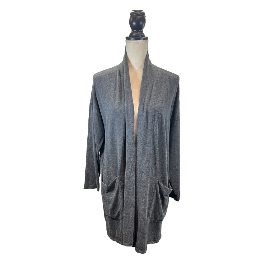 Eileen Fisher Cardigan Womens PS Gray Jersey Knit Open Front Pockets Comfort‎